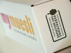 Umweltzeichen passt zum Marketingkonzept, so die Argumentation von mymuesli, einem Anbieter von Müsli, das direkt im internet individuell zusammengestellt werden kann.
