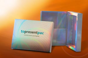 Achilles hat "topresentpac" der topac GmbH für einen Test bei Kunden mit einer PET-Rainbow-Folie und Achilles Spot-Effects veredelt. 
