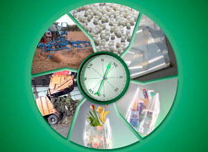 Eco-Efficiency Compass: Für die frühzeitige Entscheidungshilfe, ob ein bioabbaubares Material alle gewünschten Eigenschaften aufweist, hat die BASF den E*+3+*C genannten Kompass entwickelt.