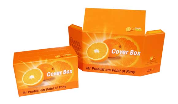 Die Cover Box: Ein Wellpappenzuschnitt mit individueller Druckgestaltung verwandelt schmucklose Handtuchspender in aufmerksamkeitsstarke Werbeflächen.