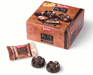 Die Rose der Dolomiten in Pralinenform nachempfunden: Loacker erhielt für "Rose of the Dolomites" den "Sweetie 2011"; die Verpackung stammt von Chesapeake Deutschland, Branded Packaging.