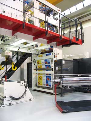 Inline-Kaschierwerk an einer Tiefdruckmaschine Heliostar. 