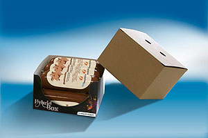 Hochwertige Veredelung im Offsetdruck auf Vollpappe ist  ein Aspekt der "Hybridverpackung aus Voll- und Wellpappe" - hohe Stabilität dank Wellpappendeckel der andere.