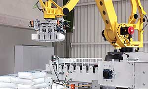 Der vollautomatische robotpac löst komplexe Palettier- und Depalettieraufgaben zuverlässig und wirtschaftlich.
