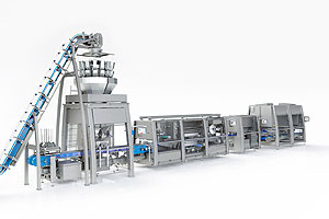 Auf der neuen Ishida FlexLine wird parallel auf zwei Spuren flexibel verpackt.