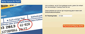 Auf der iglo Webseite  wird der Tracking-Code eingegeben.