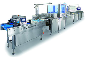 Wirtschaftliche Verpackungskonzepte von GEA Food Solutions: Thermoformer PowerPak RT mit Linienvereiniger PowerGuide