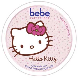 Die Kultfigur Hello Kitty miaut ab Dezember von den limitierten Sammeldosen der Pflegecreme bebe von Johnson & Johnson.