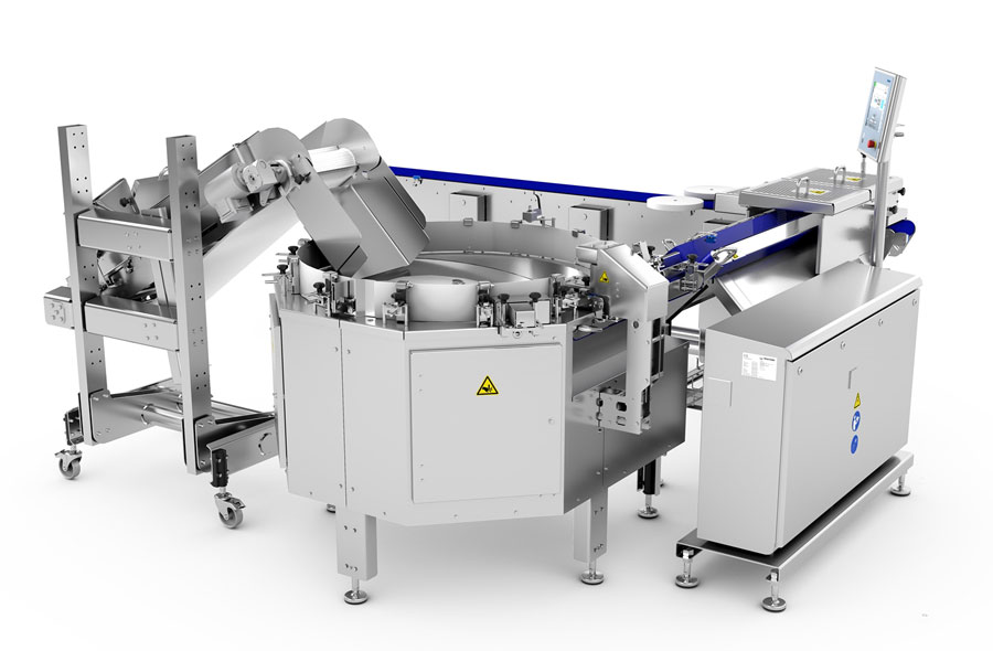 Der MULTIVAC Centrifuge Feeder verpackt bis zu 600 Würstchen pro Minute.