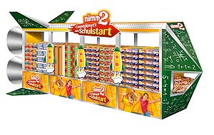 Mit seinem nimm2 Countdown möchte Storck den Kindern die Wartezeit bis zum Schulstart versüßen und zusätzliche Umsätze im Handel generieren. Die Raketendeko kommt dabei von DS Smith.