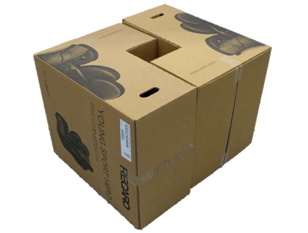Kindersitzverpackung neu durchdacht: L-förmig gestaltet ergibt sich eine höhere Packungsdichte.