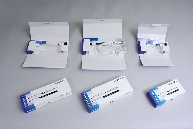 Eine rationelle Wellpappen-Konstruktion löst die bisherige Karton/Styropor Kombination für die ph-Elektroden von Mettler Toledo ab.