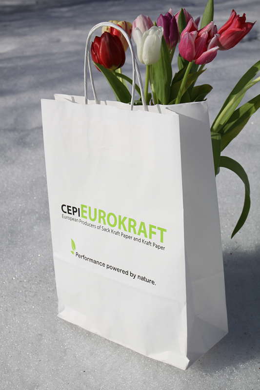 Papiertragetaschen haben eine gute Ökobilanz, insbesondere wenn sie aus Kraftpapier gefertigt mehrfach wiederverwendet werden.