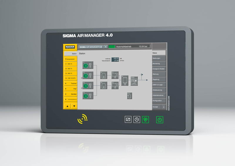 Der Sigma Air Manager 4.0 (SAM 4.0) überwacht und steuert die Komponenten einer Druckluftstation und bietet Industrie 4.0 taugliche Schnittstellen.