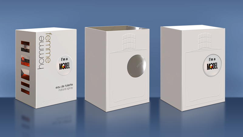 Eau de Toilette-Verpackung von Model mit Follmann-Duftlack.