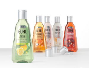 Guhl shampoo bottles made of 50 % recycled PET.