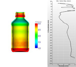 Ergebnis der Prozesssimulation – Analyse der Glaswandstärkenverteilung.