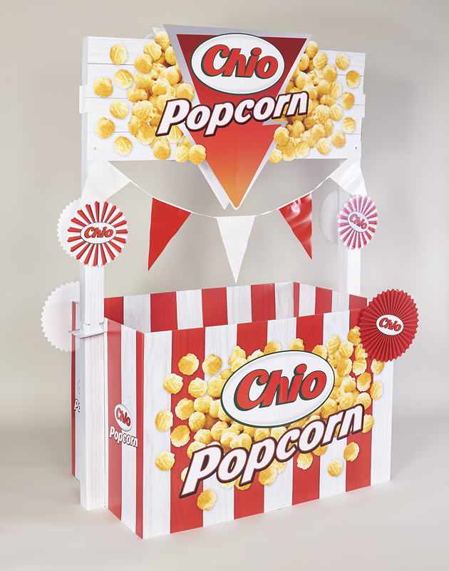 Launch der neuen Chio-Popcorn-Varianten in einem Wellpappendisplay von Panther.