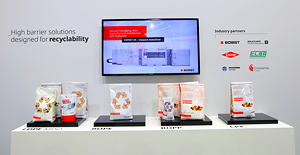 The different types of mono-material high barrier pouches exhibited on the BOBST stand at  K 2019.