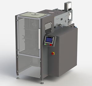 Schlauchbeutelmaschine vom Typ VF200, die auch Papier zu Kissenbeuteln formt.