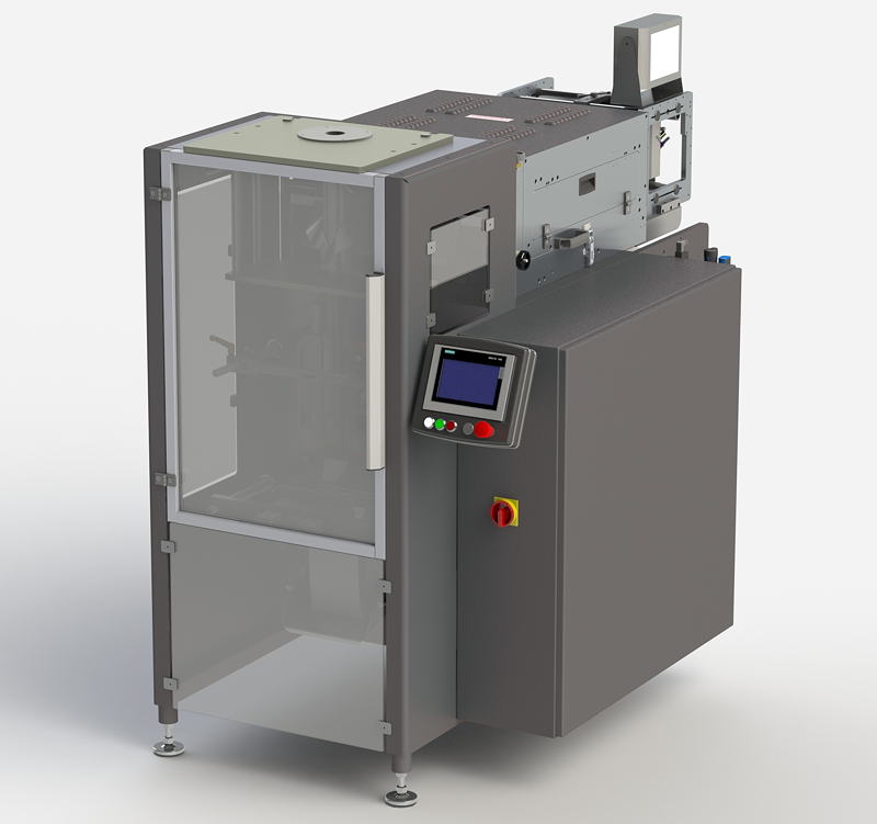 Schlauchbeutelmaschine vom Typ VF200, die auch Papier zu Kissenbeuteln formt.