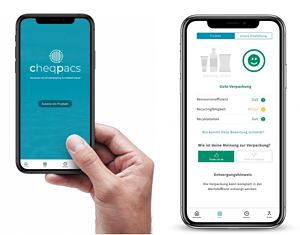 Die App cheqpacs bewertet beim Scannen eines Produkts die Recyclefähigkeit der Verpackung.