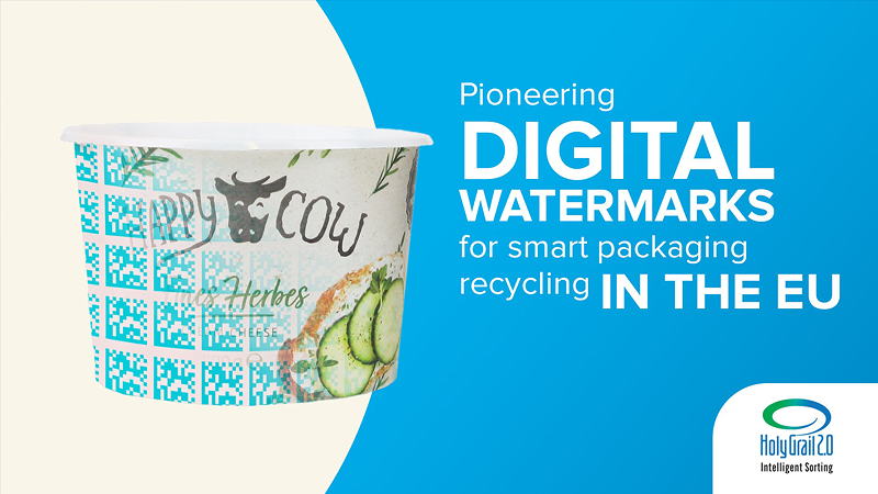 Die visuelle Begleitung der Initiative „Digitale Wasserzeichen“ für ein besseres Verpackungsrecycling in der EU.