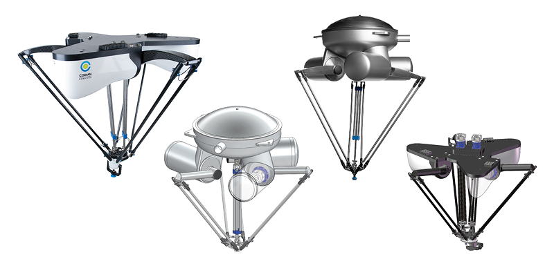 Beispiele von Deltarobotern von Codian Robotics B.V., nun übernommen von ABB.