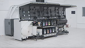 View to the inner parts of one of the mouvent digital inkjet printers installed at the demonstration center in Barcelona.