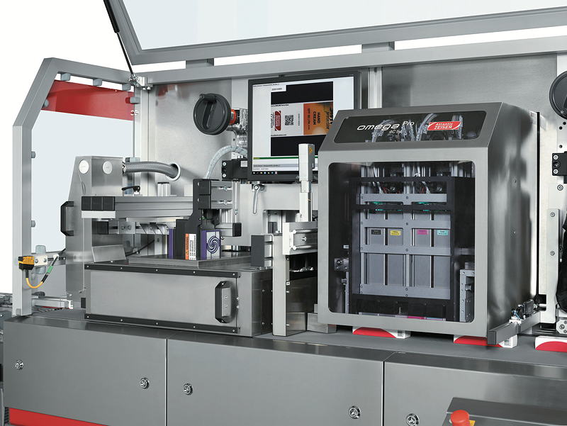 From coding and marking to late-stage packaging customization: The DIGILINE Versa Inline Pro individualizes flat or erected folding cartons in color and in brilliant print quality.