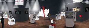 Der 3D-Messestand von Bluhm lässt sich virtuell begehen und bietet Informationen zu den ausgestellten Exponaten.