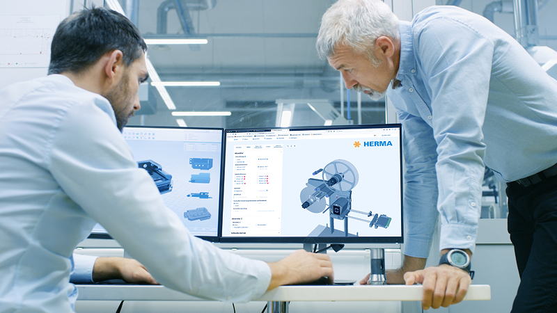 Schneller zum Wunsch-Etikettierer: Den HERMA 500 kann man jetzt einfach am Bildschirm konfigurieren; die CAD-Daten lassen sich herunterladen und in die Daten von übergeordneten Anlagen oder Maschinen übernehmen.