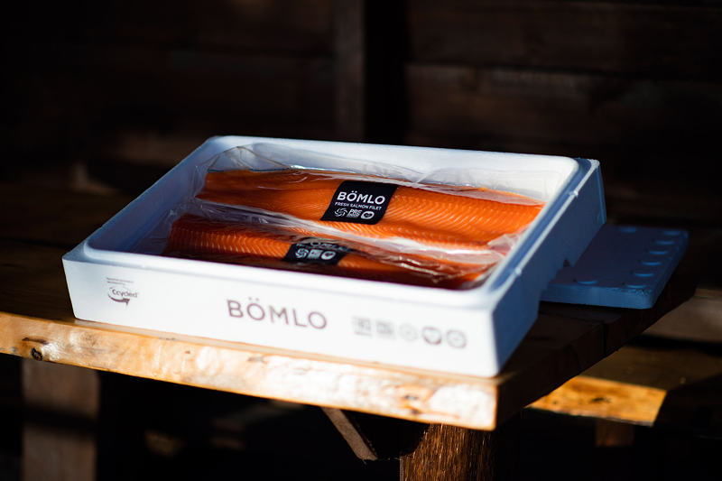 Premium Lachsfilets der Marke BÖMLO® verpackt in Styropor® Ccycled™.