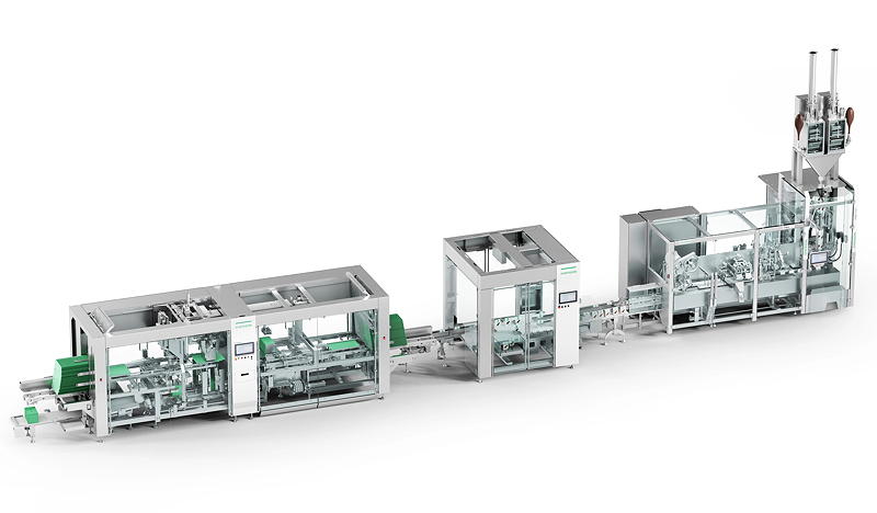 Mit der Linie bestehend aus PMX, Product Handling System und Elematic 3001 WAH zeigt Syntegon eine Komplettlösung zur Verpackung von Kaffeebohnen - inklusive moderner Steuerungstechnik.